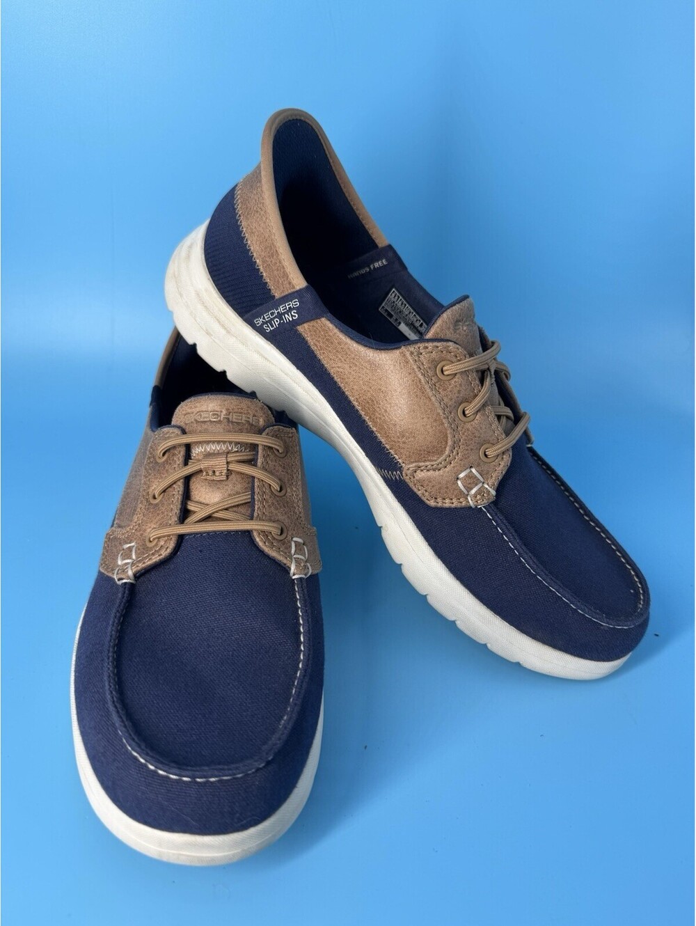 Skechers Slip-ins Toliver Ramiro Navy Brown Boat Shoes Men’s Size 9.5